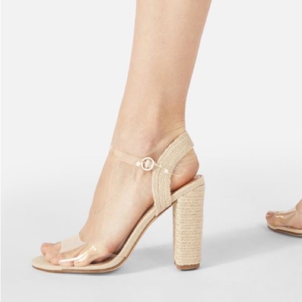 Clear heels with woven heel & strap - 7.5 - new in box